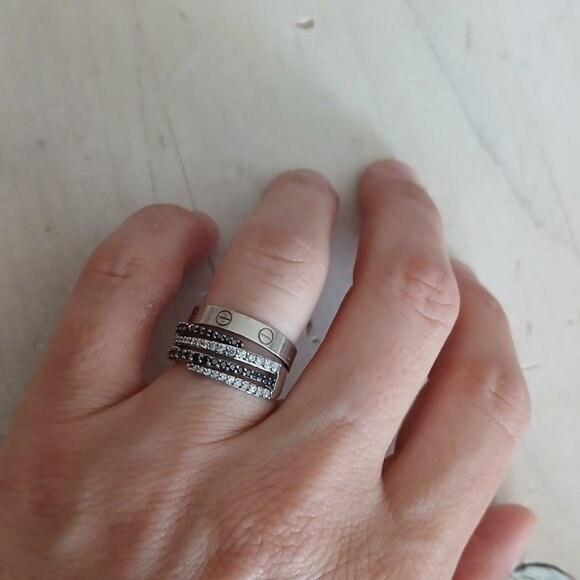 Black and White Diamond Ring (Zales) SS 925 - Picture 1 of 8